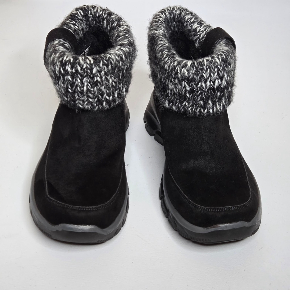 Skechers Chile Black Faux Suede Memory Foam Knit Cuff Ankle Boot Bootie Sz 6 - Picture 4 of 11
